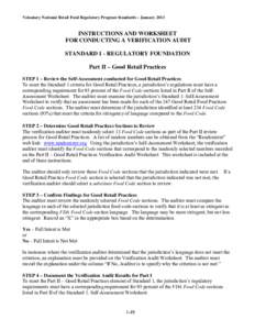Voluntary National Retail Food Regulatory Program Standards – January[removed]INSTRUCTIONS AND WORKSHEET FOR CONDUCTING A VERIFICATION AUDIT STANDARD 1 - REGULATORY FOUNDATION Part II – Good Retail Practices