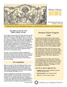 Dibner Library  NEWS Fall 2002-Spring 2003 Joint Issue Vol.3, No.2 / Vol.4, No.1