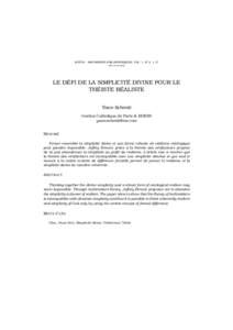 IGITUR – ARGUMENTS PHILOSOPHIQUES. VOL. 1, N° 2, 1-17 ISSNLE DÉFI DE LA SIMPLICITÉ DIVINE POUR LE THÉISTE RÉALISTE Yann Schmitt