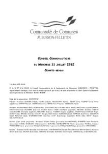 CONSEIL COMMUNAUTAIRE DU MERCREDI 11  JUILLET