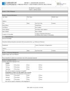 form for the Henry A. Kissinger Chair in Foreign Policy and International Relations at The John W. Kluge Center at the Library of Congress