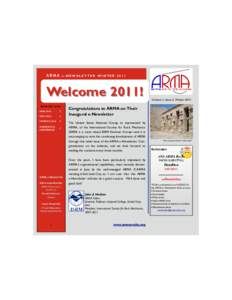 ARMA  e-NEWSLETTER WINTER 2011 Welcome 2011! Inside this issue: