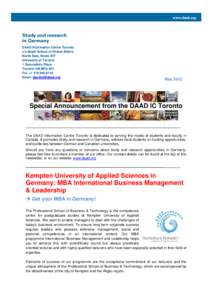 Master of Business Administration / Kempten University of Applied Sciences