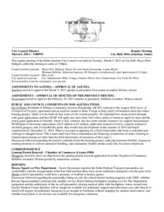 ~~~~~~~~~~~~~~~~~~~~~~~~~~~~~~~~~~~~~~~~~~~~~~~~~~~~~~~~~~~~~~~~~~~~~~~~~~~~~~~~~~~~~~~~~~~ City Council Minutes Regular Meeting March 5, 2013 ~ 5:00PM City Hall, Delta Junction, Alaska ~~~~~~~~~~~~~~~~~~~~~~~~~~~~~~~~~~