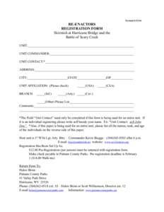 Revised[removed]RE-ENACTORS REGISTRATION FORM Skirmish at Hurricane Bridge and the Battle of Scary Creek
