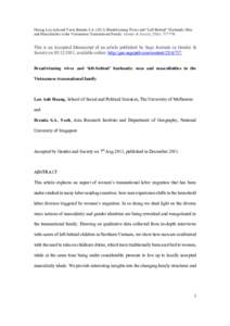 Hoang, Lan Anh and Yeoh, Brenda S.ABreadwinning Wives and “Left-Behind” Husbands: Men and Masculinities in the Vietnamese Transnational Family. Gender & Society, 25(6): This is an Accepted Manuscrip