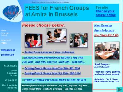FEES FOR FRENCH GROUP COURSES AT AMIRA LANGUAGE SCHOOL BRUSSELS BELGIUM[removed]