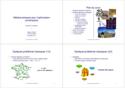 Plan du cours • • Quelques problèmes classiques Quelques algorithmes classiques