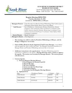 SAUK RIVER WATERSHED DISTRICT BOARD OF MANAGERS 524 4th St South, Sauk Centre, MNPhone: (Fax: (Visit us online at: www.srwdmn.org