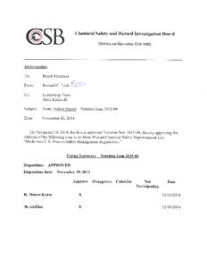 MOST WANTED CHEMICAL SAFETY IMPROVEMENT: Modernize U.S. Process Safety Management Regulations Introduction Process safety management regulations in the U.S. have undergone little reform since their inception in the 1990