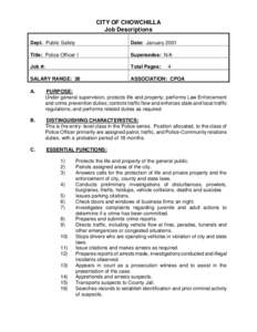 CITY OF CHOWCHILLA Job Descriptions Dept. Public Safety Date: January 2001