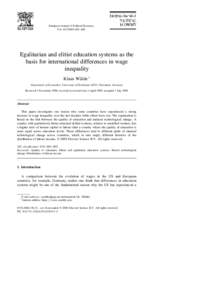 European Journal of Political Economy Vol. 16 Ž–468 Egalitarian and elitist education systems as the basis for international differences in wage inequality