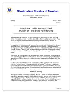 Rhode Island Division of Taxation State of Rhode Island and Providence Plantations Department of Revenue Advisory  August 2, 2013