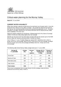 Critical water planning for the Murray Valley, Issue 24  |  15 June 2009