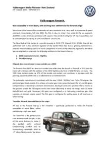 Volkswagen Media Release- New Zealand th 29 October 2014 – VWMR201014  Volkswagen Amarok.