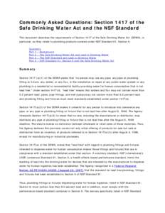 Water / Safe Drinking Water Act / NSF International / Pipe / Lead and copper rule / Piping and plumbing fittings / Drinking water / Brass / Tap / Plumbing / Construction / Architecture