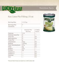 Nutrition Facts  Key Lime Pie Filling; 21 oz Serving Size  1/3 Cup