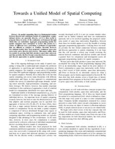 Towards a Unified Model of Spatial Computing Jacob Beal Mirko Viroli  Ferruccio Damiani