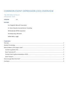 COMMON EVENT EXPRESSION (CEE) OVERVIEW The CEE Editorial Board 4 November 2010 VERSION:  1.0
