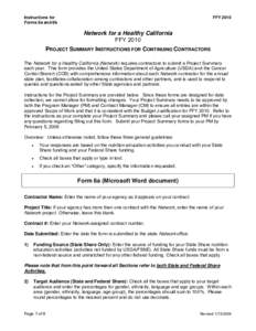 Instructions for Network Continuing Contractor Project Summary, FFY 2010