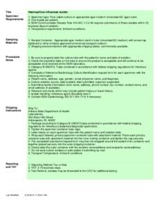 Title  Haemophilus influenzae isolate Specimen Requirements