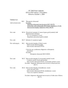 FY 2005 Final Addenda ICD-9-CM Volume 3, Procedures Effective October 1, 2004 Tabular List 00.0