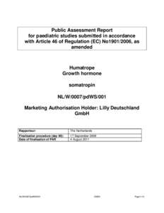 Public Assessment Report for paediatric studies submitted in accordance with Article 46 of Regulation (EC) No1901/2006, as amended  Humatrope