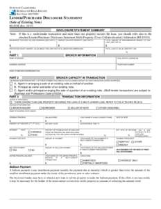 STATE OF CALIFORNIA BUREAU OF REAL ESTATE Real Estate MATTERS! LENDER/PURCHASER DISCLOSURE STATEMENT (Sale of Existing Note)