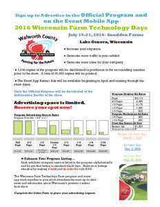 Sign up to Advertise in the Official  Program and on the Event Mobile AppWisconsin Farm Technology Days