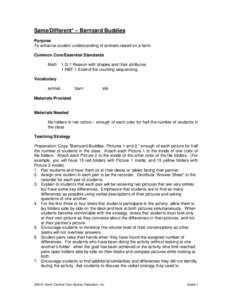 Same/Different* – Barnyard Buddies Purpose To enhance student understanding of animals raised on a farm. Common Core/Essential Standards Math