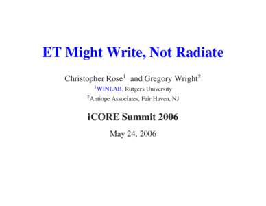Gregory Wright / Radiate / Radio / Electromagnetic interference / United States / Christopher Rose / WINLAB / Summit /  New Jersey