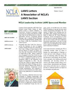 September[removed]LAMS Letters A Newsletter of NCLA’s LAMS Section