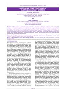 Journal of Astronomical History and Heritage, 16(3), [removed]ABORIGINAL ORAL TRADITIONS OF AUSTRALIAN IMPACT CRATERS Duane W. Hamacher Nura Gili Centre for Indigenous Programs, University of New South