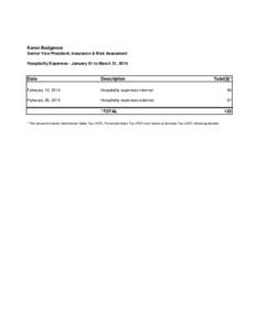 Karen Badgerow Senior Vice-President, Insurance & Risk Assesment Hospitality Expenses - January 01 to March 31, 2014 Date