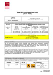 Material/Product Safety Data Sheet (MSDS-PSDS) LS/LSH Products  Lithium/Thionyl chloride