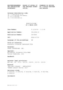 BESCHWERDEKAMMERN DES EUROPÄISCHEN PATENTAMTS BOARDS OF APPEAL OF THE EUROPEAN PATENT