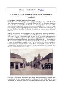 Please also see the introduction to this article  A MEMOIR OF EWELL IN THE EARLY PART OF THE 20TH CENTURY by Tom Pocock Ewell Village - Left Hand Side from London Road