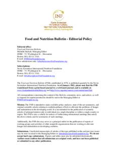 FOOD AND NUTRITION BULLETINPublished by the United Nations University Press, Tokyo, Japan