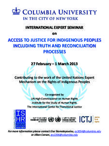 INTERNATIONAL EXPERT SEMINAR on ACCESS TO JUSTICE FOR INDIGENOUS PEOPLES INCLUDING TRUTH AND RECONCILIATION PROCESSES