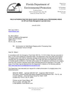 Florida Department of Environmental Protection   Northwest District 160 Governmental Center, Suite 308