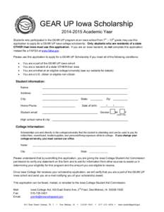 GEAR UP Iowa Scholarship[removed]Academic Year th th