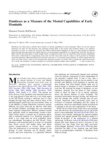 Journal of Archaeological Science[removed], 655–663 doi:[removed]jasc[removed], available online at http://www.idealibrary.com on Handaxes as a Measure of the Mental Capabilities of Early Hominids Shannon Patrick McPh