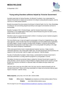 Microsoft Word - MR - Young eating disorders sufferers helped by Victorian Government.doc