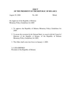 Republic of Belarus Monetary Policy GuideLines for 2009