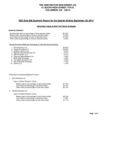 THE HUNTINGTON INVESTMENT CO. 41 SOUTH HIGH STREET 7TH FL COLUMBUS, OH[removed]SEC Rule 606 Quarterly Report for the Quarter Ending September 30, 2014 Securities Listed on New York Stock Exchange