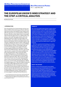 THE EUROPEAN UNION’S WMD STRATEGY AND THE CFSP: A CRITICAL ANALYSIS (EU NPC NON PROLIFERATION PAPERS, NO. 2)