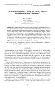 Journal of Scientific Exploration, Vol. 15, No. 2, pp. 167–182, 01 © 2001 Society for Scientific Exploratio n  The Scole Investigation: A Study in Critical Analysis of