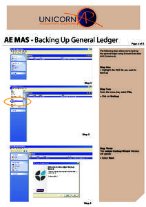 AE MAS - Backing Up General Ledger  Page 1 of 2 The following steps allow you to back up the general ledger using Account Executive