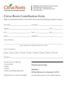 Citrus Roots | Preserving Citrus Roots Heritage Foundation 650 West Harrison Ave., Claremont, CAPhone: Email: 