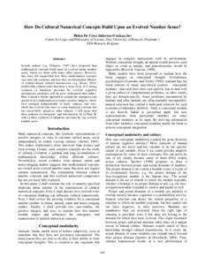 How Do Cultural Numerical Concepts Build Upon an Evolved Number Sense? Helen De Cruz ([removed]) Centre for Logic and Philosophy of Science, Free University of Brussels, Pleinlaan[removed]Brussels, Belgium